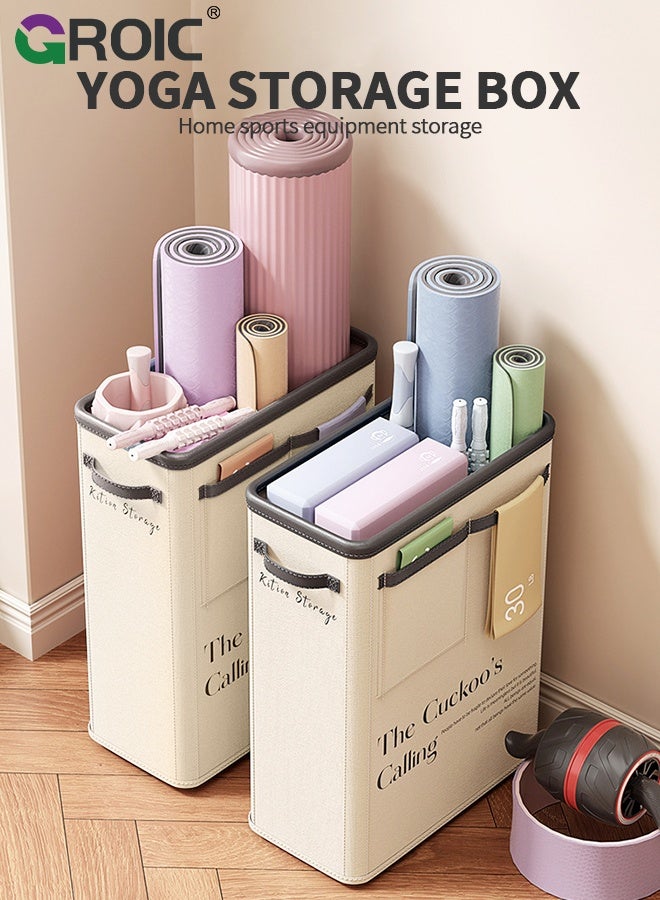 GROIC Yoga Mat Storage, Beige Yoga Equipment Bin, Large Capacity Organizer for Mats and Gym Gear, Workout Equipment Organizer for Mats, Foam Rollers, Racquets and Accessories, Home Gym Storage Rack - Image 2